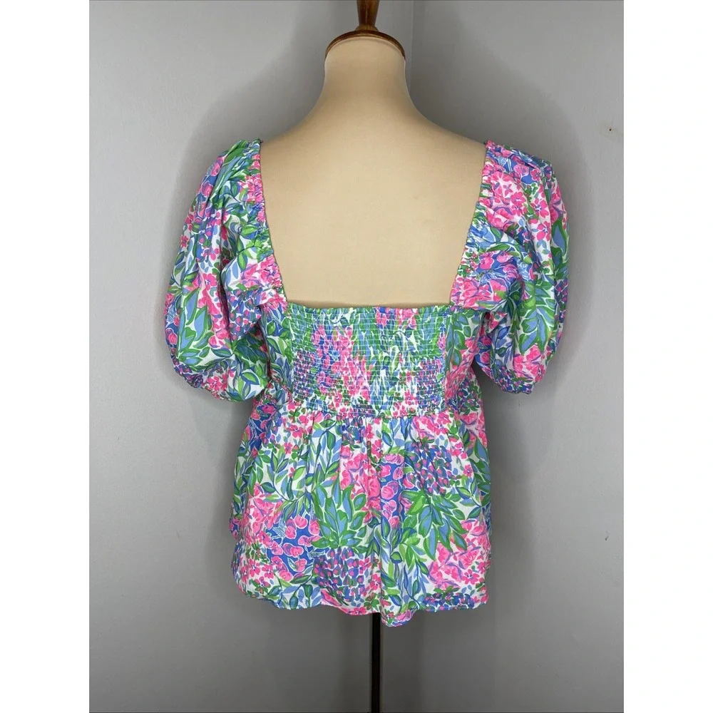 Lilly Pulitzer Kay A cherry on Top Print Puff sleeve Top size 10